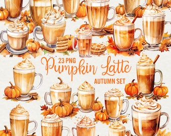 Clipart acquerello di Pumpkin Spice Latte: 23 disegni di caffè autunnali in formato PNG (uso commerciale)