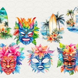 Summer Hawaii Clipart, Aloha Hawaii Watercolor, 64 PNG Hawaii clip art Digital art, flowers, drinks, surfing, beach, palms, Commercial use. Hawaii party, luau Hawaii