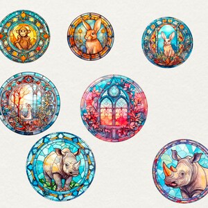 Watercolor Stained Animals Clipart, 51 png Stained Watercolor glass Window PNG, Fantasy animal Clipart, Window animal PNG, Commercial Use
