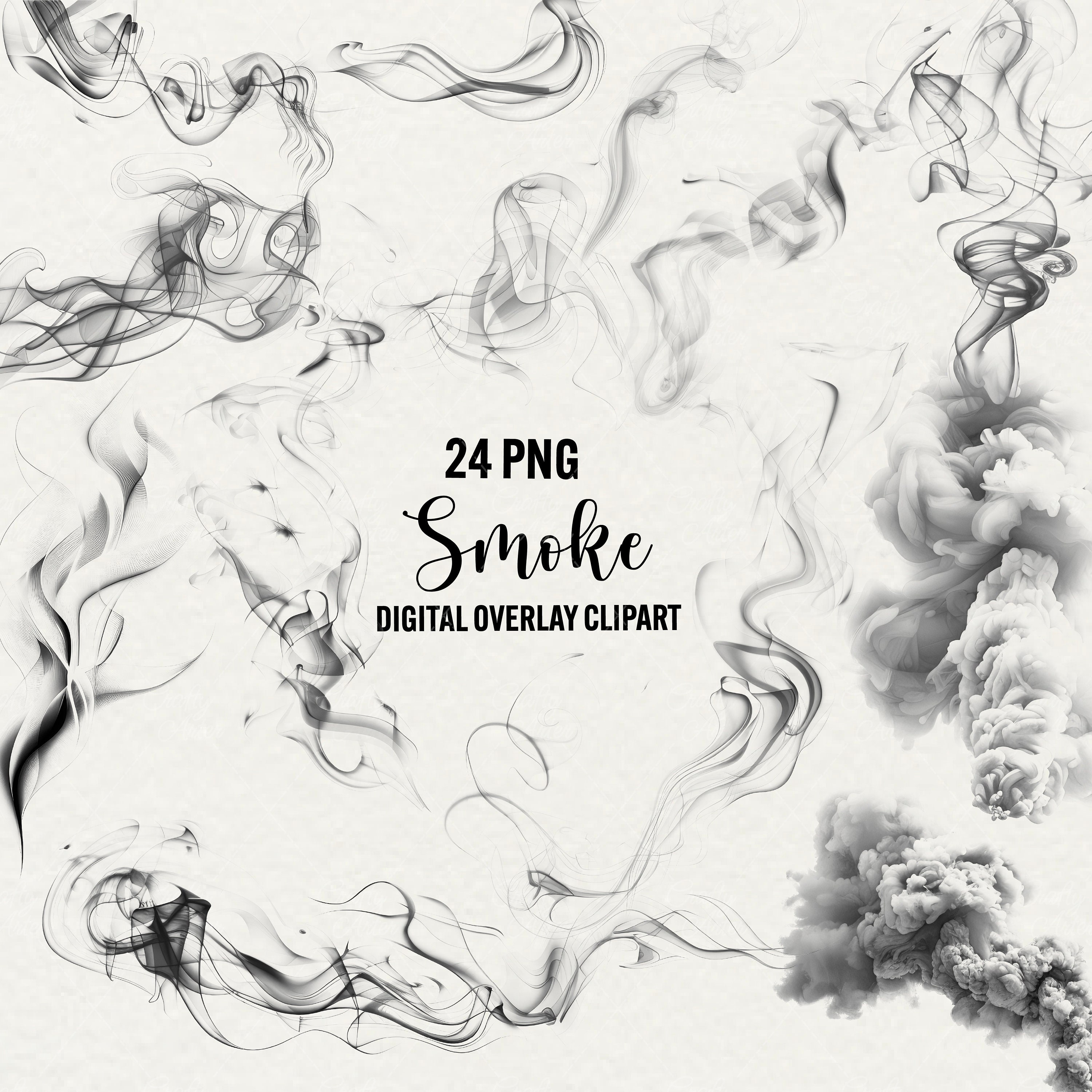Smoke Digital Overlays clipart, 24 png black grey smoke background, fog texture overlays, transparent png digital elements, commercial use