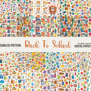 Papier numérique pour la rentrée scolaire, 31 textures d'école sans couture, fond d'école de motifs numériques de Noël sans couture, usage commercial