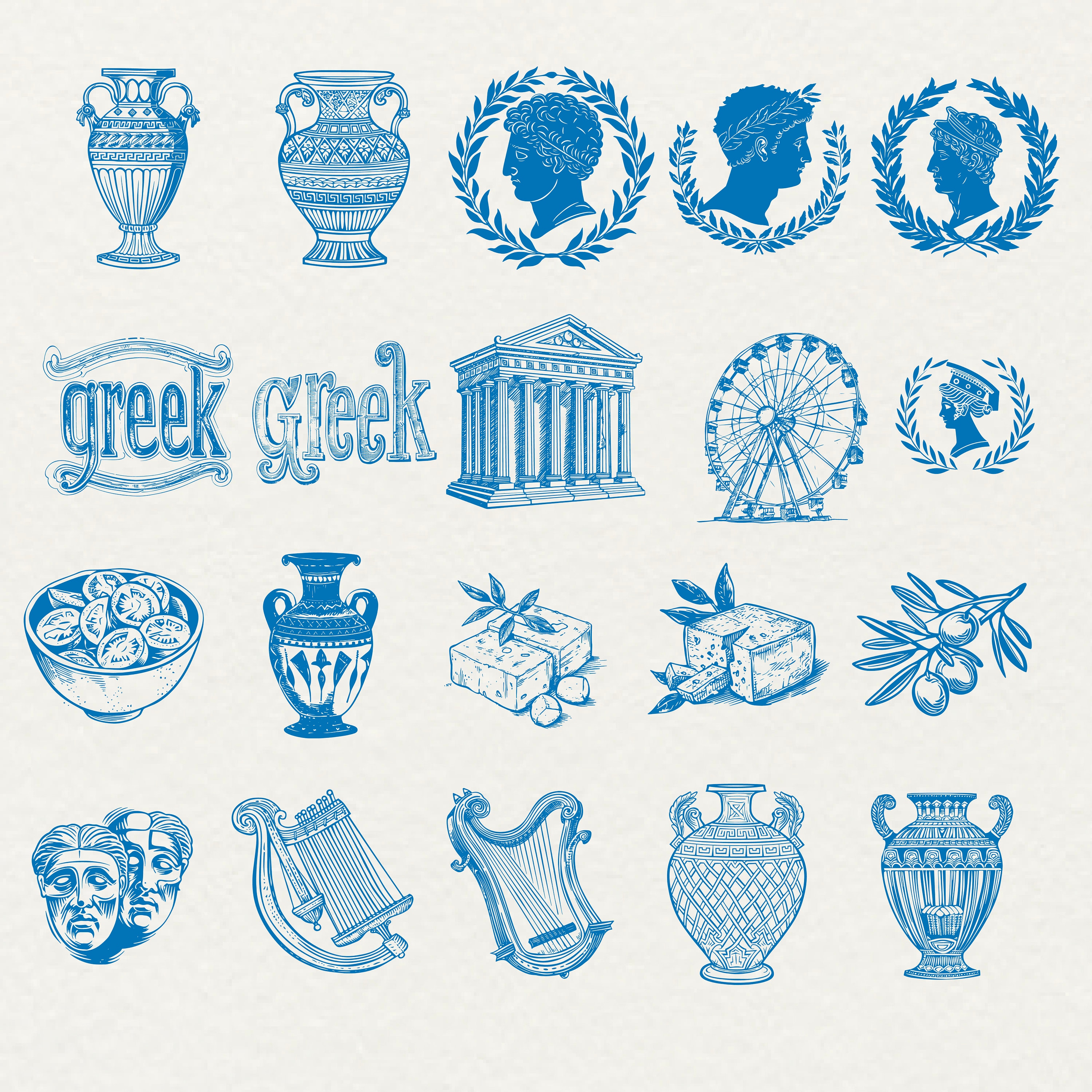 Greek Symbols Clipart Bundle: Ancient Greece Vector Graphics (PNG, SVG ...