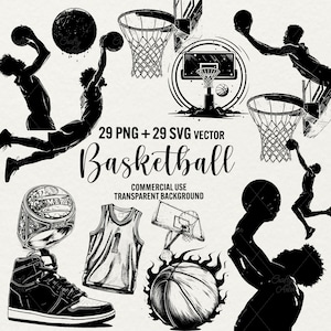 Pacchetto Svg di basket, 29 silhouette di basket in formato svg e png, file di taglio di scarpe da basket per cricut, clipart sportive, uso commerciale