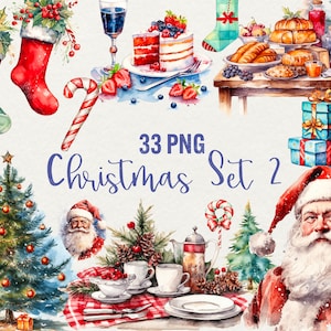 Aquarel kerst winter clipart, 33 png kerst clipart winter clipart kerst kerstman clipart commercieel gebruik