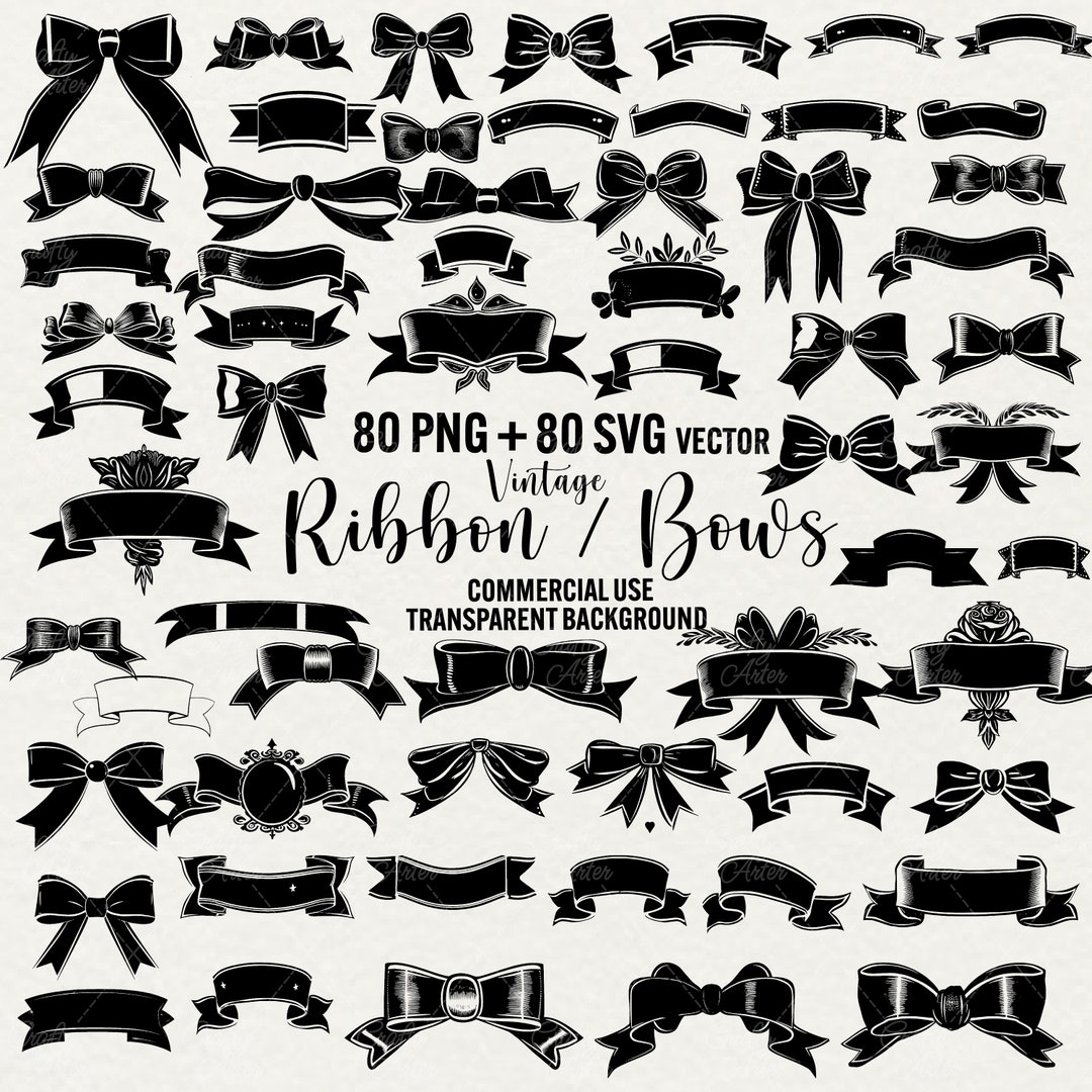 Clipart de cinta y lazo vintage: paquete SVG/PNG de pancarta negra - Etsy  México, image size:1080x1080