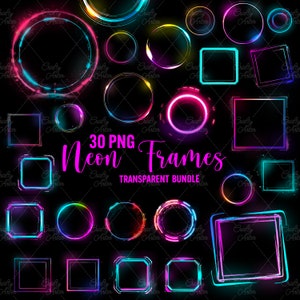 Neon Rahmen Clipart, 30 png Neon Ränder, geometrischer Rahmen, Kreis quadratische Rahmen, Neon funkeln digitales Scrapbook Papierhandwerk, kommerzielle Nutzung