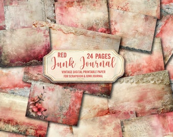 Carta da giornale vintage rossa: 24 pagine stampabili (download digitale)