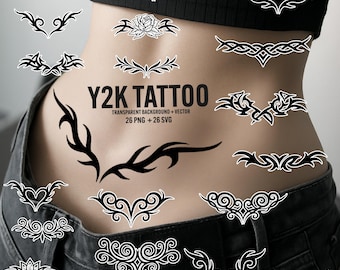 Y2K Tribal Tattoo Designs: Butterfly, Flame, Rose (SVG PNG)