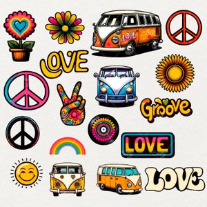 Groovy Retro Clipart, 49 PNG Hippie Rainbow, Piece Sign, Retro Hippie ...