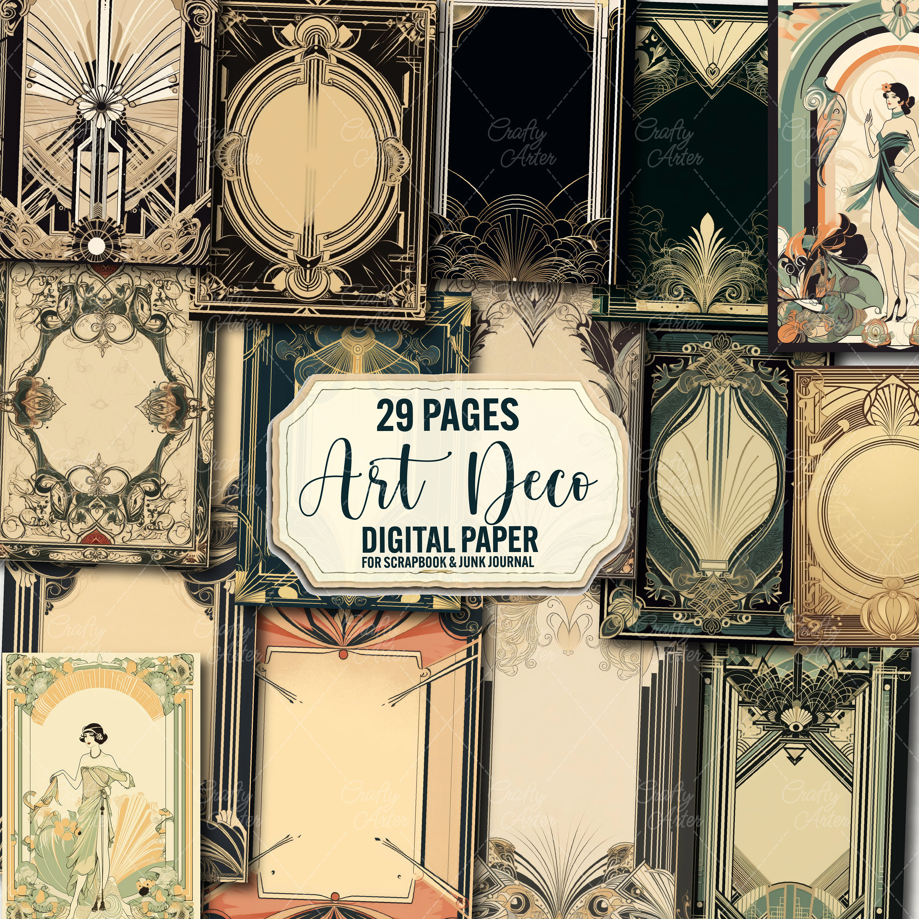 Art Deco Digital Paper: Vintage Scrapbook Ephemera (29 Printable Pages ...