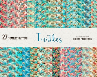 Ocean Turtle Digital Paper: 27 Seamless Patterns (Commercial Use)