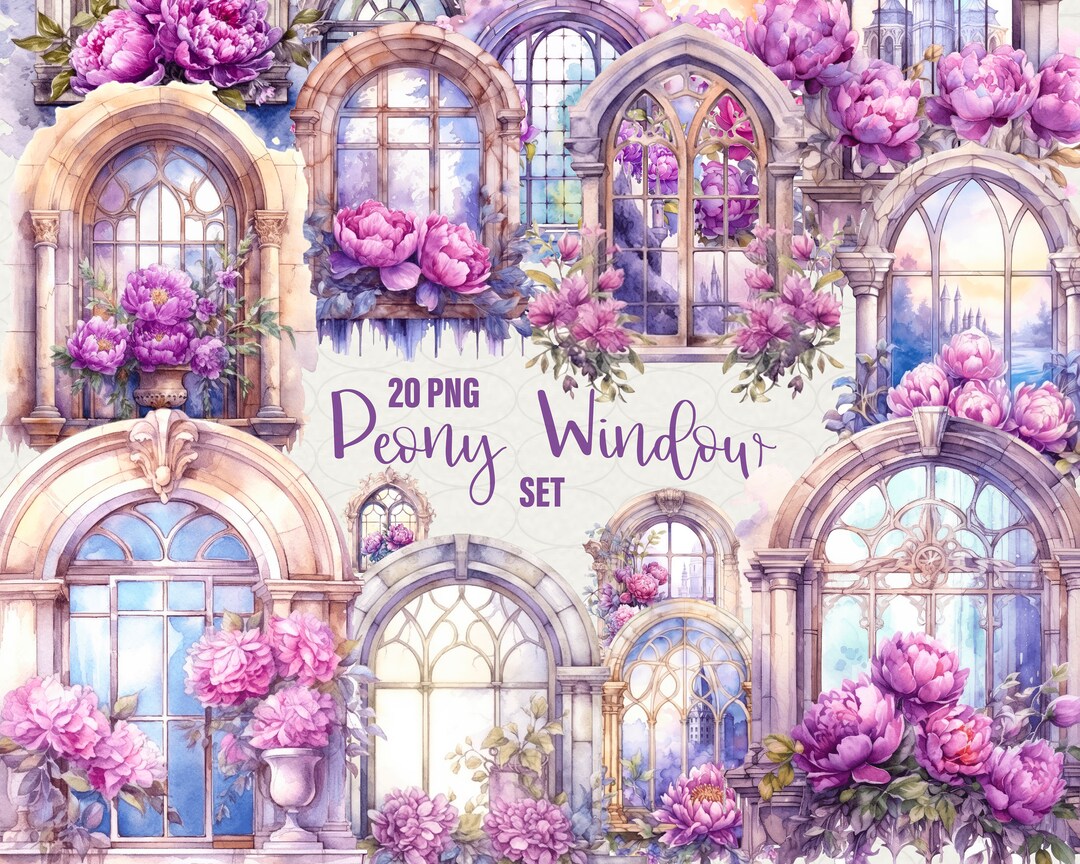 Floral Peony Window Clipart, Spring Flower Windows 20 Png Purple ...