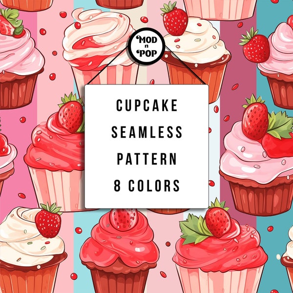 Cupcake Pattern Fun Colorful Seamless Birthday Gift Paper Love Digital Dessert Pattern Wrapping Paper Cake Party Repeat Pattern Seamless