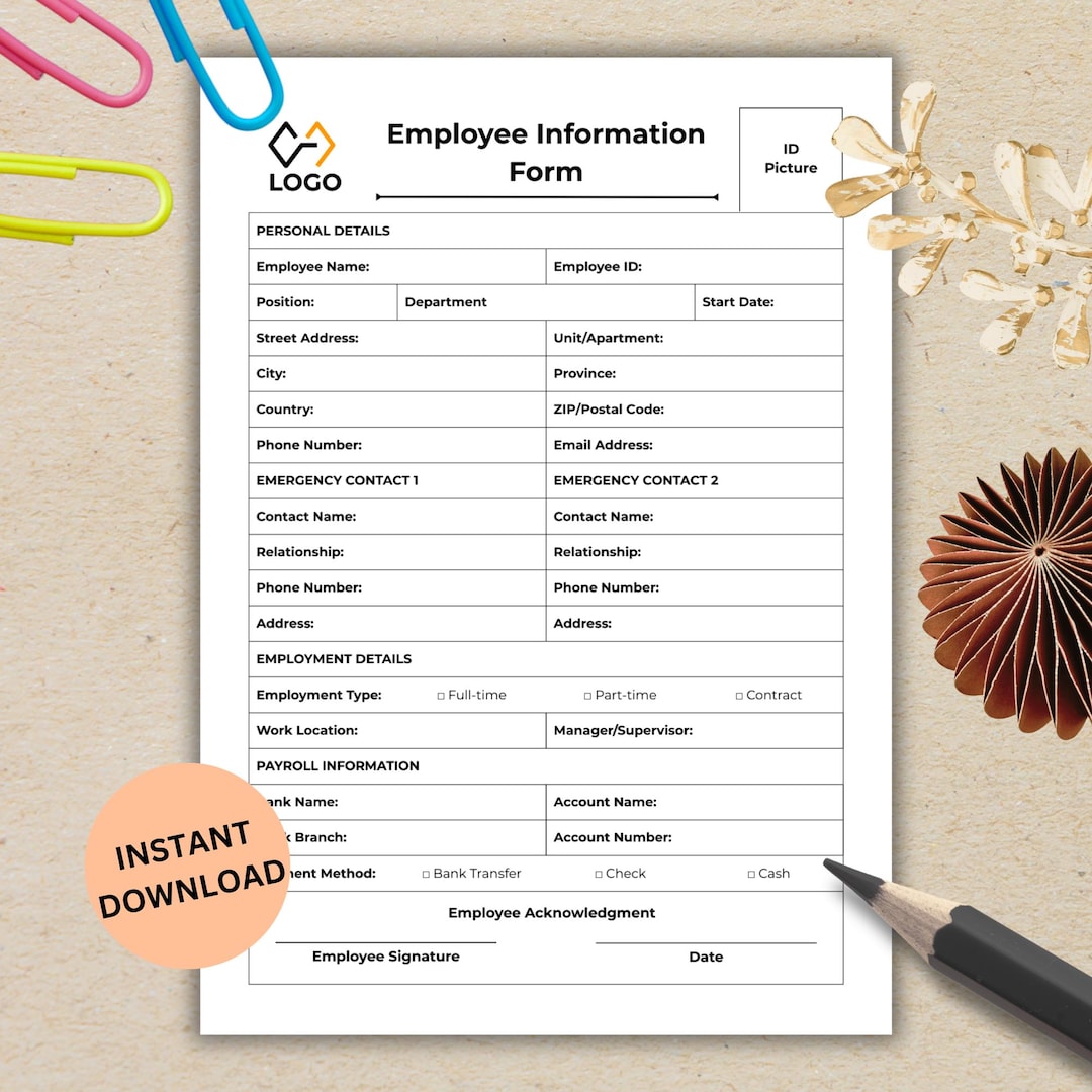 Employee Information Form Template - Etsy