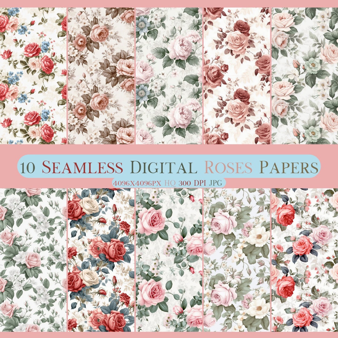 Boho Floral Roses Digital Paper | Pack Bundle | Boho Pattern | Drucke ...