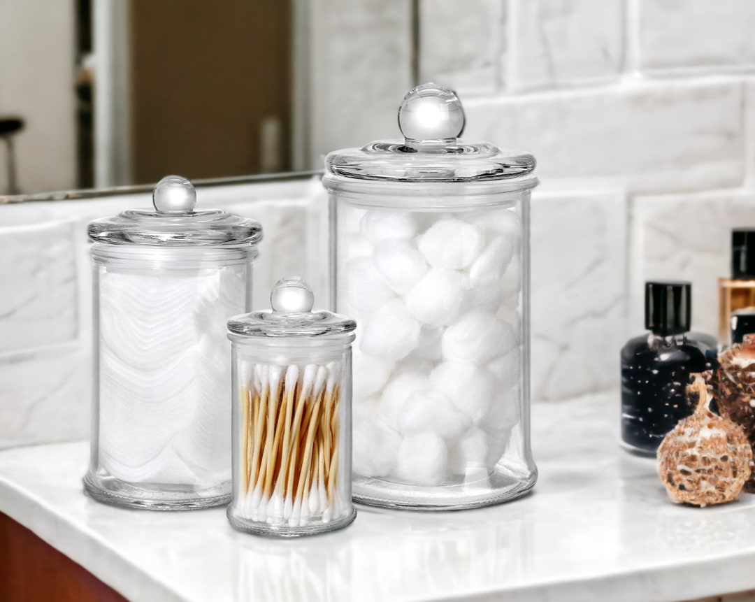 Glass Apothecary Jars Cotton Buds Storage Set of 3 Makeup Etsy UK