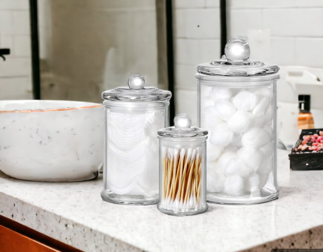 Glass Bathroom Jars Cotton Buds Storage Set of 3 Makeup Etsy