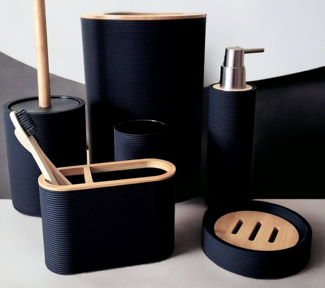 Black Bathroom Accessory Set Bathroom Accessories Modern Etsy