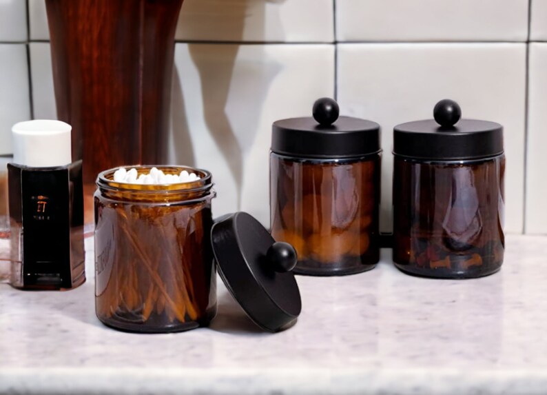 Amber Glass Cotton Buds Storage Jars Makeup Cleaning Etsy
