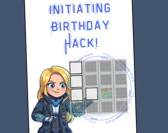 Pragmata Birthday Card Diana Hack With Grid And Birthday Cake Funny Video Gamer Cards