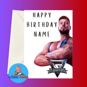 The Gladiators Birthday Card, Personalised Name, All Gladiators From BBC Show Included, Ideal Birthday Cards For Kids, Viper, Fury, Giant Giant