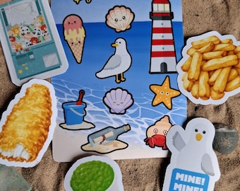 Seaside Sticker Set Glossy Decals Stickers By The Sea Includes Fish And Chips Sticker Bundle
