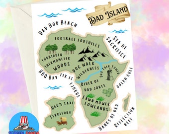 Dad Island Father's Day Card, Dad's Map Of Responsibilities Cute Funny Unique Greeting Card Ideal For Dads Birthday Card Dadisms Map Of Dad