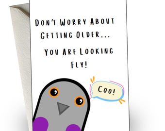 Funny Pigeon Birthday Card: You're Looking Fly! (Greeting Card) Kawaii Pigeons