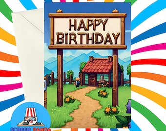 Karta urodzinowa Stardew Valley: ręcznie robiona kartka z życzeniami dla fanów, karty dla fanów przytulnych gier