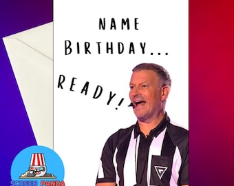 Personalised Gladiators Referee Birthday Card: Mark Clattenburg, Referees Gladiator