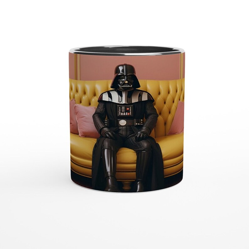 Darth Vader Mug | Wes Anderson Style | Retro Film Art | Funny Sci-Fi Coffee Cup | Gift for Movie Lovers Ceramic Black