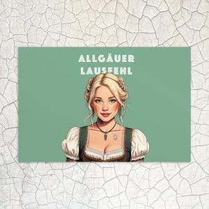 Carte postale D'Allgäuer Lausfehl | Attention! | Femme bavaroise pleine de peps | Carte postale d'anniversaire |