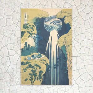 Die Amida-Fälle in den fernen Bereichen der Kisokaido-Straße | Kisoji no oku Amida-ga-taki | Katsushika Hokusai | Minimalistische Postkarte