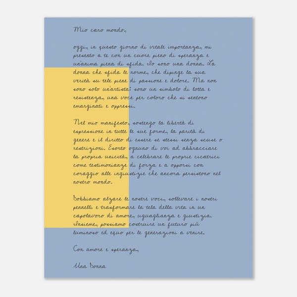 Mio caro mondo Manifesto | Feminism  | Museum-Quality Paper | 20x25 cm