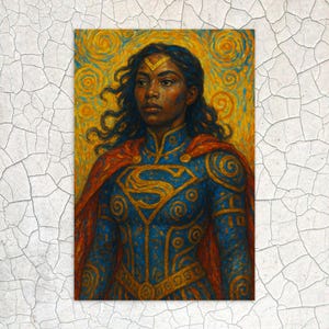 Schwarze Superheldin Poster | Empowerment Postkarte | Starke Frauen Kunst | Afro-inspirierte Wanddeko | Feministisches Geschenk
