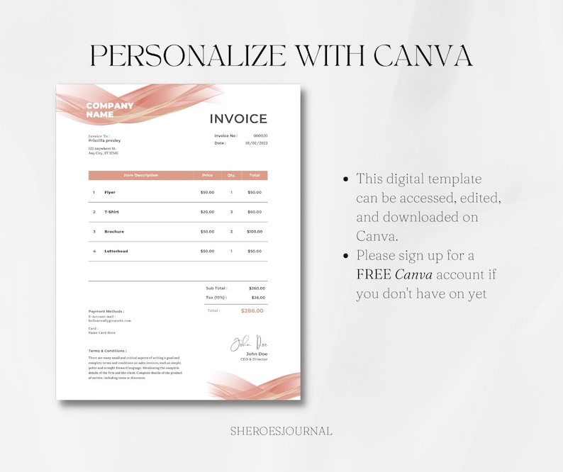 Editable Invoice Template Canva Template Small Business Etsy Editable Invoice Template Canva Template Small Business Etsy