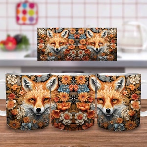 Watercolor Fox Mug Wrap, Fall Sublimation Design, Autumn 11oz Coffee Cup Template, 15 oz Mug Wrap PNG, Mug Press Designs