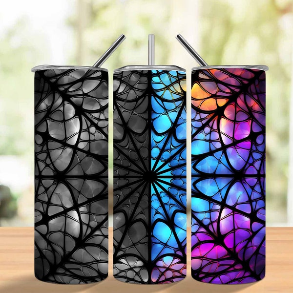 Stained Glass Spider Web 20 oz Skinny Tumbler Sublimation Design Digital Download PNG Instant DIGITAL ONLY, Gothic Spiders Wrap