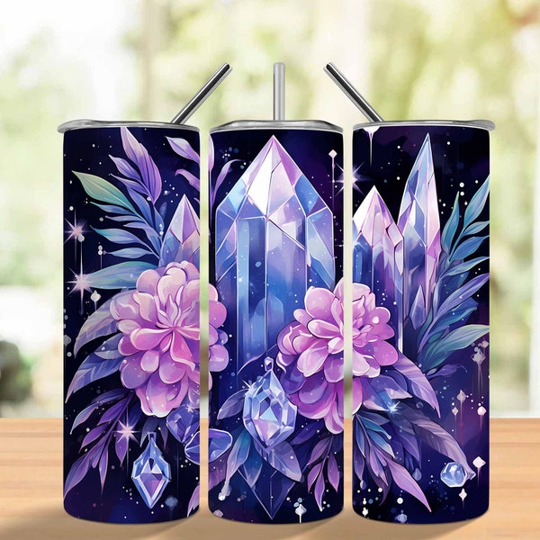 Boho Crystal 20oz Tumbler Sublimation Designs, Nothern Lights Magic Straight Skinny Tumbler Wrap PNG Sublimation design Download, Witchy PNG