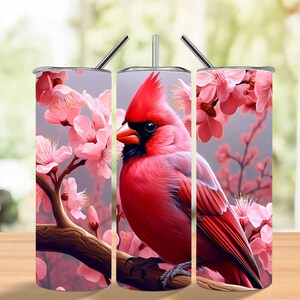 3D Red Cardinal Bird Flowers 20 oz Skinny Tumbler Sublimation Design, Straight And Tapered Tumbler Wrap, Instant Digital Download Png