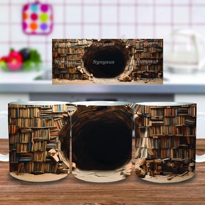 3D Bookshelf Mug Sublimation, 3D Book Mug Wrap, 11oz And 15 Oz Mug Design, 3D Mug Wrap, 11oz Mug Png, 15oz Mug PNG Book Lover Mug Coffee Mug