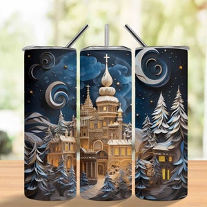 3d Winter Christmas Tumbler design, Twas night before Christmas 20oz Skinny straight Tumbler Wrap png for sublimation, instant download