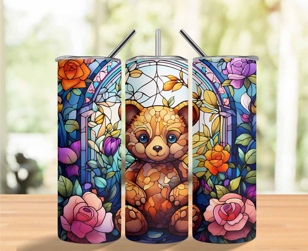 Teddy Bear Stained Glass 20 Oz Skinny Tumbler Sublimation Design ...
