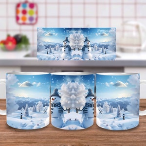 3D Snowman Christmas Mug Wrap, 11oz And 15oz Mug Template, Mug Sublimation Design, Mug Wrap Template, Instant Digital Download PNG