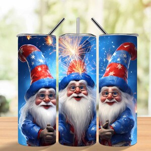 Patriotic Gnomes 20 oz Skinny Tumbler Sublimation Design Digital Download PNG Instant DIGITAL ONLY, 4th of July America Tumbler