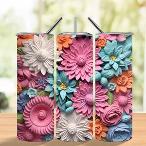 3D Tumbler Wrap 20 oz Skinny Tumbler Sublimation Design Digital Download Png Instant DIGITAL ONLY, Floral Flowers Tumbler PNG