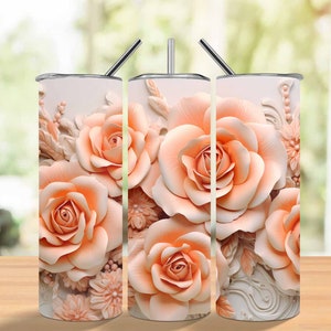 3D Roses Seamless 20 oz Skinny Tumbler Sublimation Design, Straight and Tapered Tumbler Wrap, 3D Roses Instant Digital Download Png