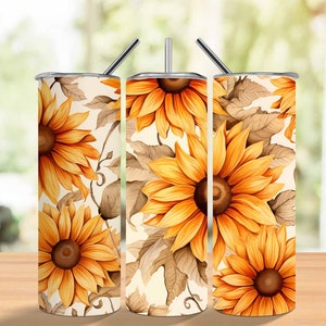 Autumn Sunflowers 20 oz Skinny Tumbler Sublimation Design Digital Download PNG Instant DIGITAL ONLY, Fall Vibes Sunflower Tumbler