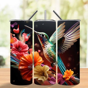 3D Colorful Hummingbird 20 oz Skinny Tumbler Sublimation Design, Straight and Tapered Tumbler Wrap, Instant Digital Download PNG
