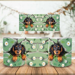 3D Dachshund Mug Wrap, 11oz  Mug Template, Mug Sublimation Design, Hole In A Wall Mug Wrap Template, Instant Digital Download PNG